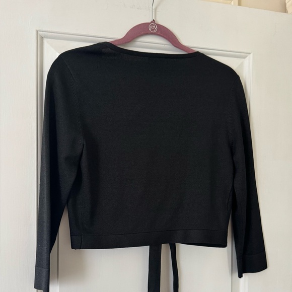 🔥🌞Ann Taylor Cropped Black Tie-Front Cardigan - Picture 3 of 6